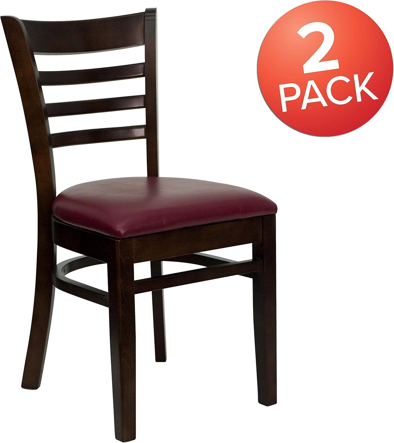 imageFlash Furniture HERCULES Series Ladder Back Mahogany Wood Restaurant Chair Burgundy Vinyl SeatBurgundy Vinyl SeatWalnut Wood Frame