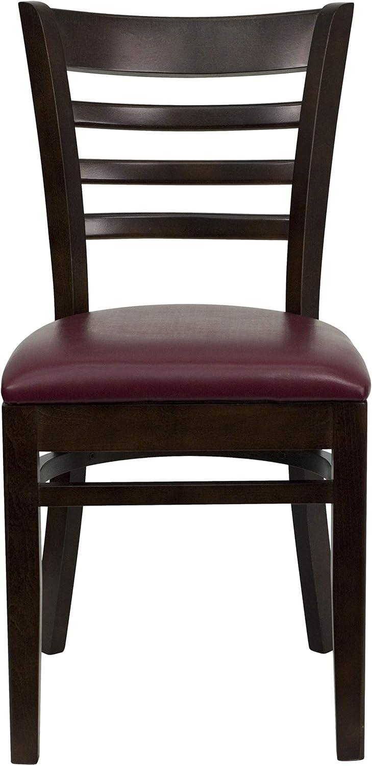 imageFlash Furniture HERCULES Series Ladder Back Mahogany Wood Restaurant Chair Burgundy Vinyl SeatBurgundy Vinyl SeatWalnut Wood Frame