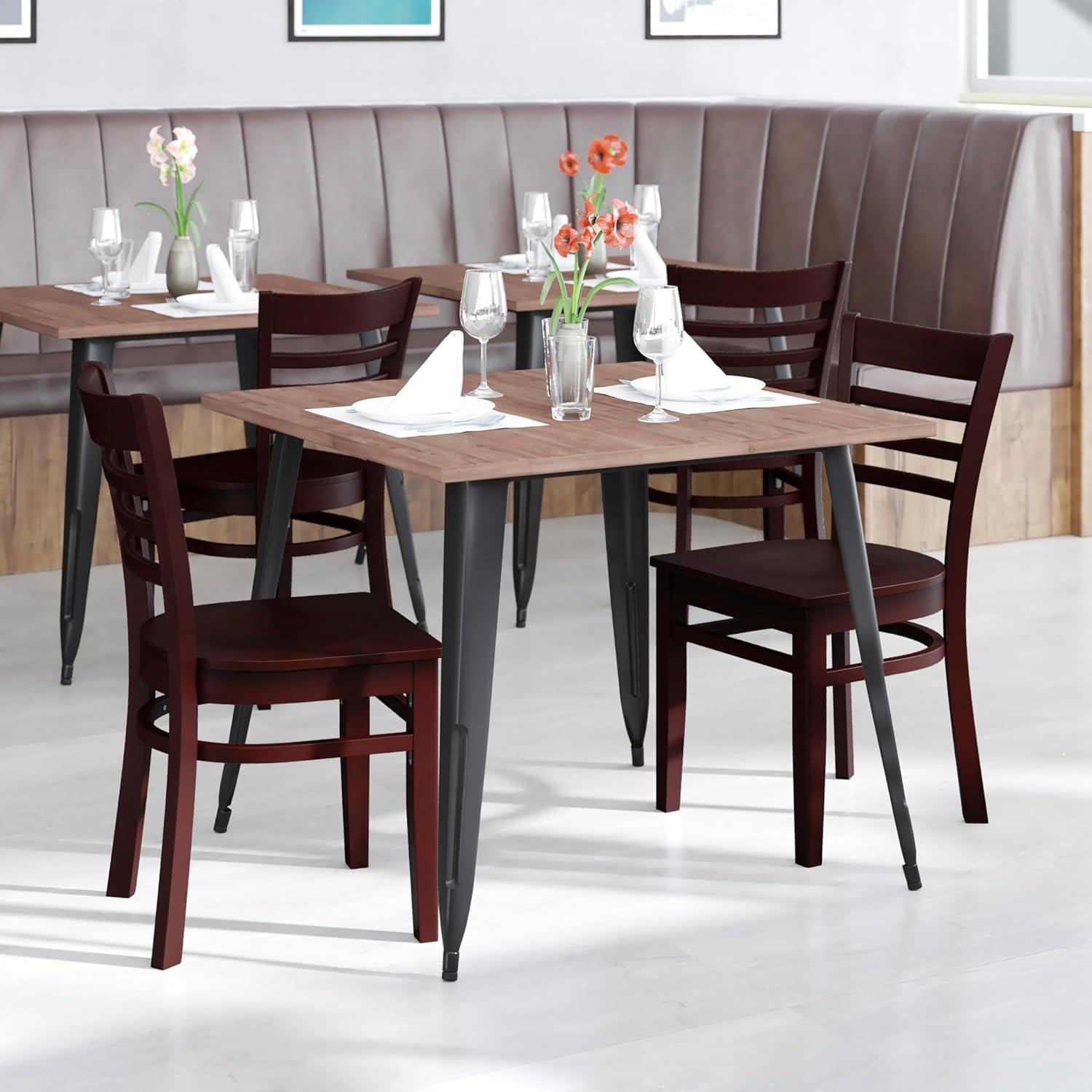 imageFlash Furniture HERCULES Series Ladder Back Mahogany Wood Restaurant Chair Burgundy Vinyl SeatMahogany Wood SeatMahogany Wood Frame