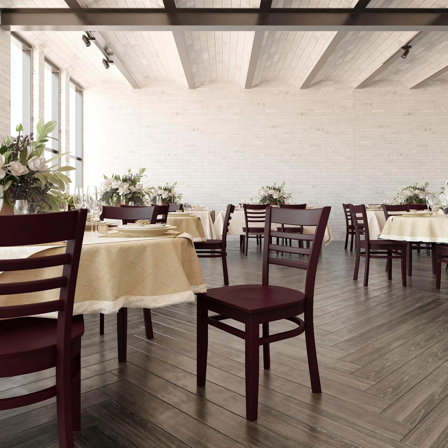 imageFlash Furniture HERCULES Series Ladder Back Mahogany Wood Restaurant Chair Burgundy Vinyl SeatMahogany Wood SeatMahogany Wood Frame