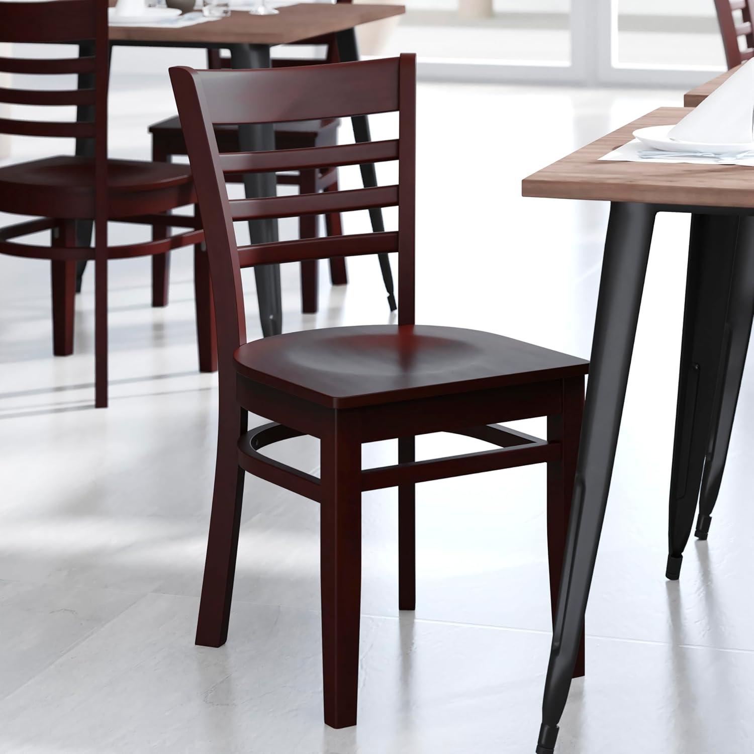 imageFlash Furniture HERCULES Series Ladder Back Mahogany Wood Restaurant Chair Burgundy Vinyl SeatMahogany Wood SeatMahogany Wood Frame