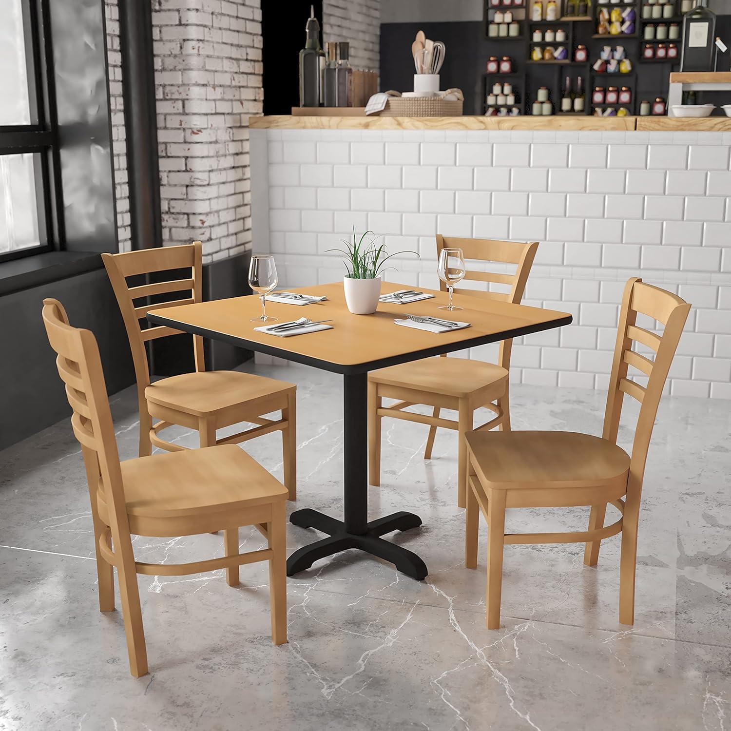 imageFlash Furniture HERCULES Series Ladder Back Mahogany Wood Restaurant Chair Burgundy Vinyl SeatNatural Wood SeatNatural Wood Frame