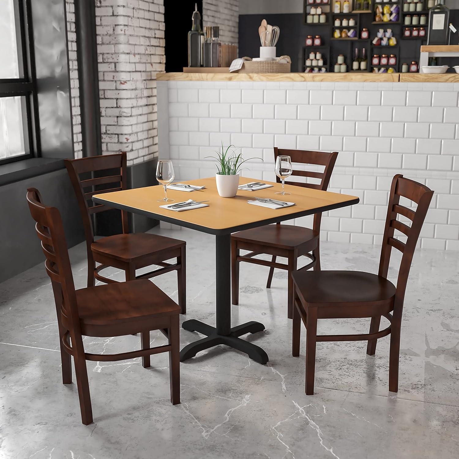 imageFlash Furniture HERCULES Series Ladder Back Mahogany Wood Restaurant Chair Burgundy Vinyl SeatWalnut Wood SeatWalnut Wood Frame