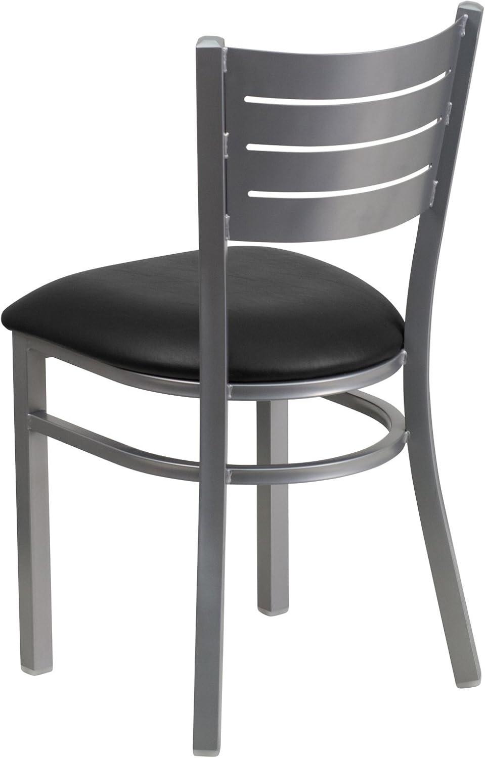 imageFlash Furniture HERCULES Series Silver Slat Back Metal Restaurant Chair Black Vinyl SeatBlack Vinyl Seat