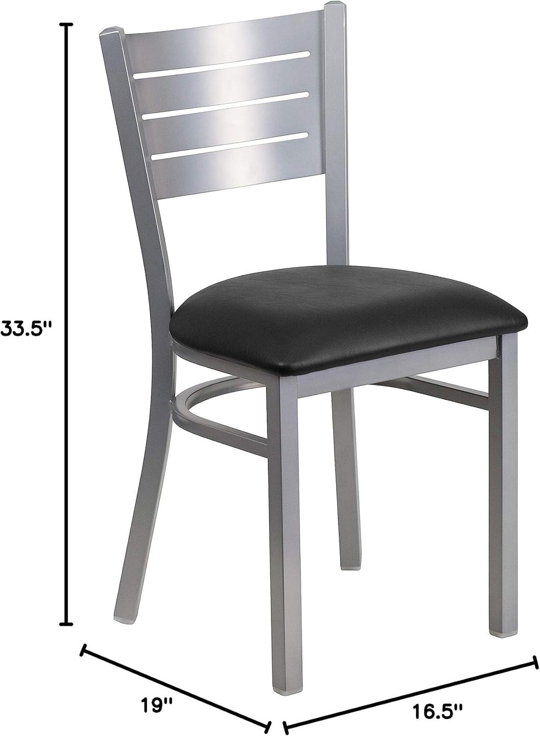 imageFlash Furniture HERCULES Series Silver Slat Back Metal Restaurant Chair Black Vinyl SeatBlack Vinyl SeatSilver Frame
