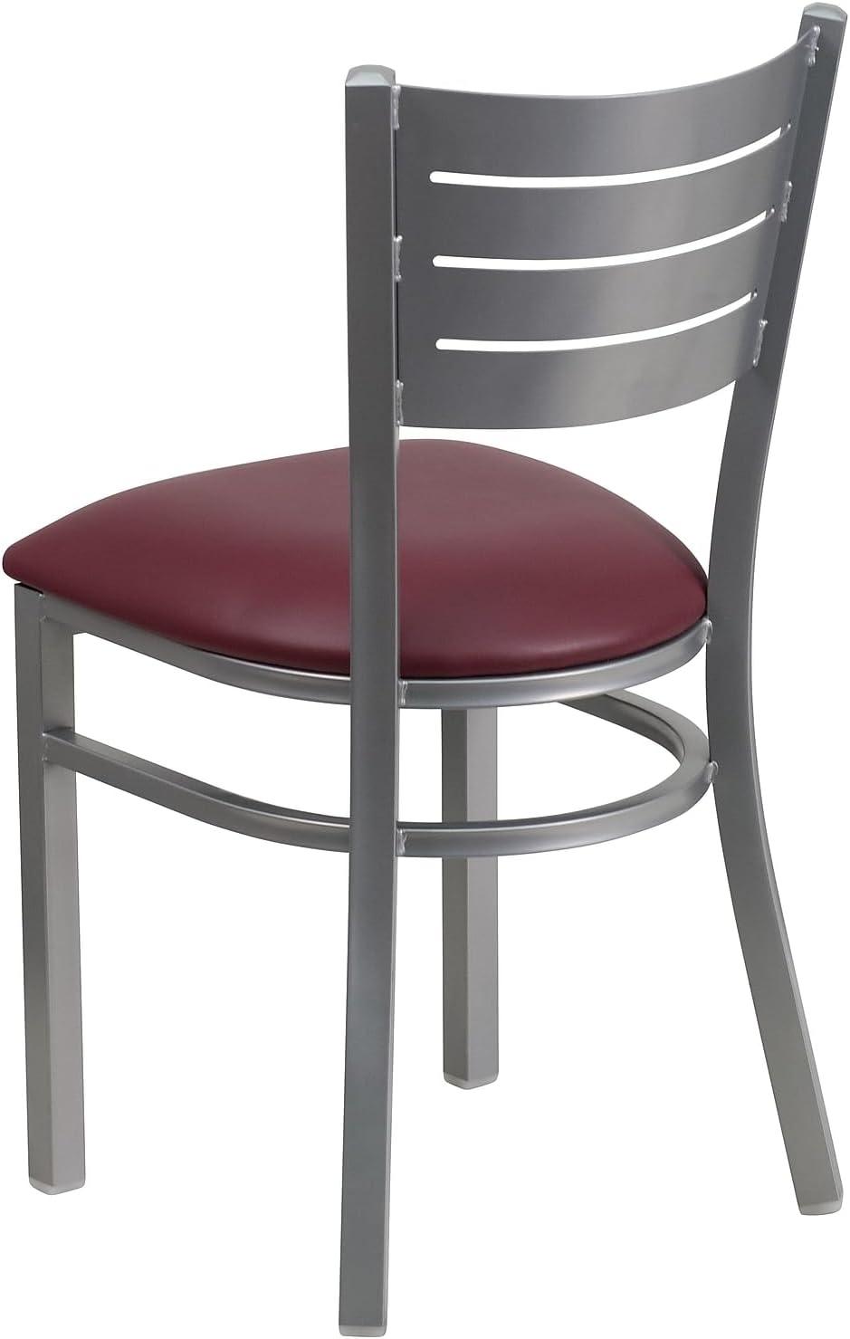 imageFlash Furniture HERCULES Series Silver Slat Back Metal Restaurant Chair Black Vinyl SeatBurgundy Vinyl Seat