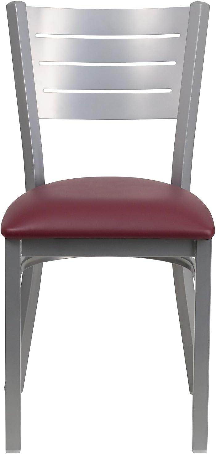 imageFlash Furniture HERCULES Series Silver Slat Back Metal Restaurant Chair Black Vinyl SeatBurgundy Vinyl Seat
