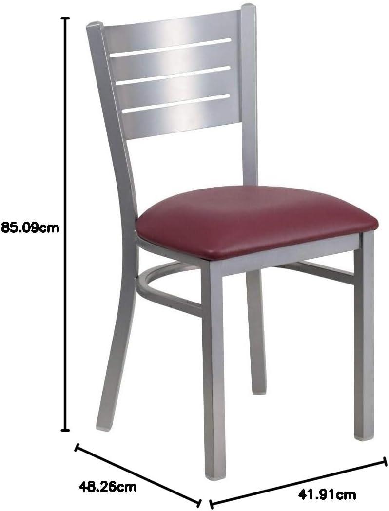 imageFlash Furniture HERCULES Series Silver Slat Back Metal Restaurant Chair Black Vinyl SeatBurgundy Vinyl Seat