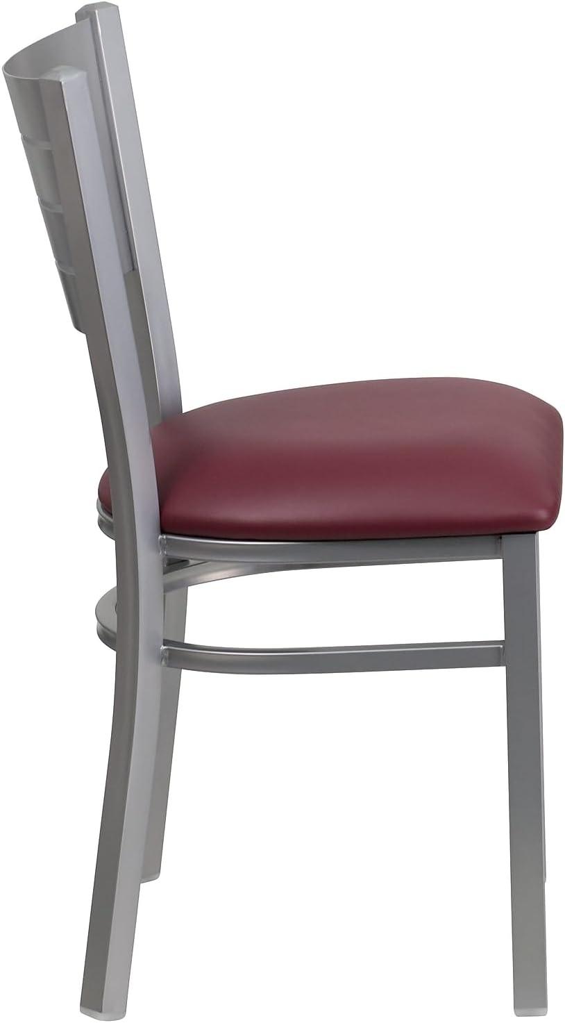 imageFlash Furniture HERCULES Series Silver Slat Back Metal Restaurant Chair Black Vinyl SeatBurgundy Vinyl Seat
