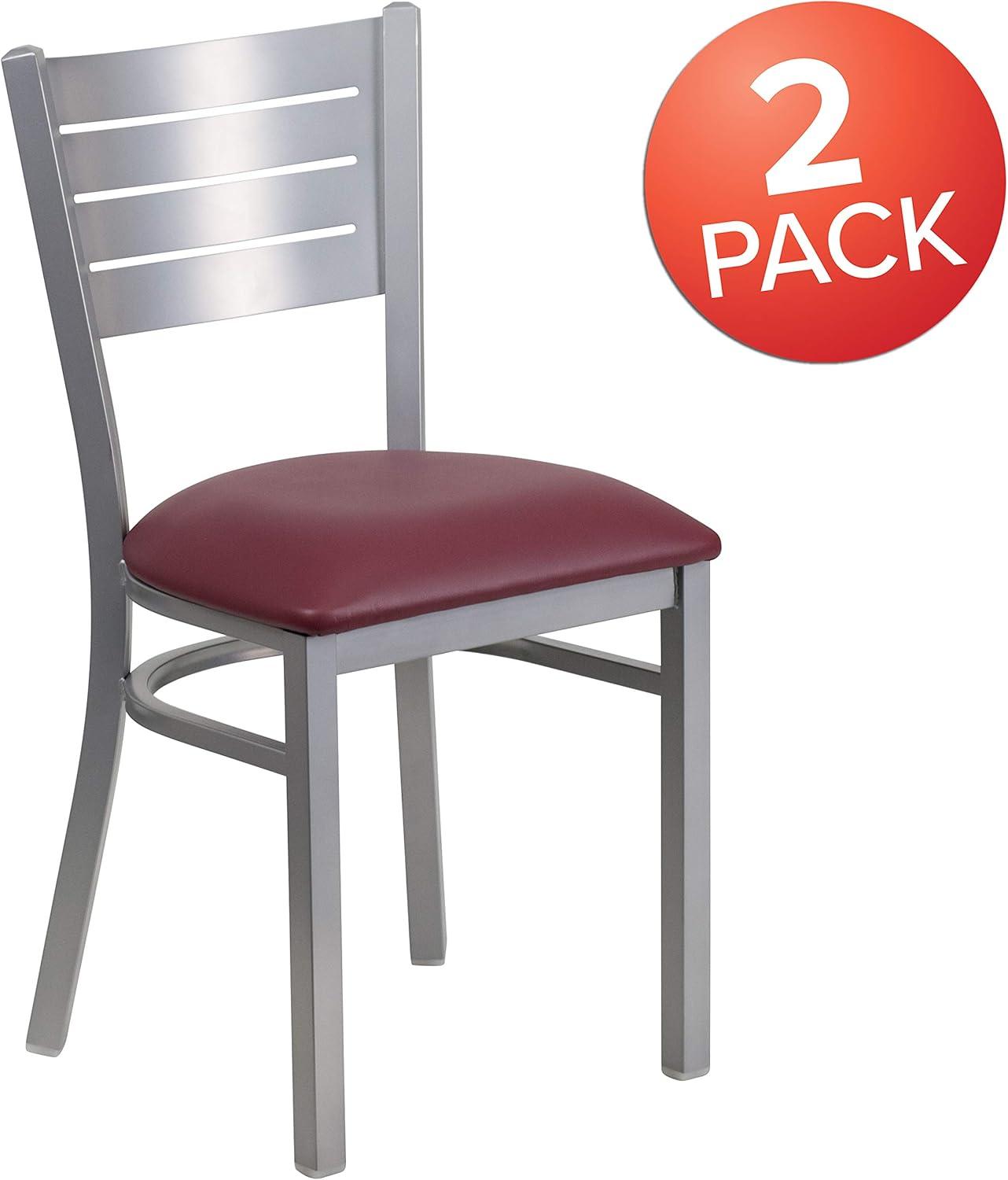 imageFlash Furniture HERCULES Series Silver Slat Back Metal Restaurant Chair Black Vinyl SeatBurgundy Vinyl SeatSilver Frame