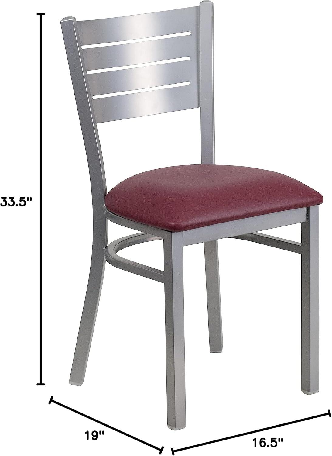 imageFlash Furniture HERCULES Series Silver Slat Back Metal Restaurant Chair Black Vinyl SeatBurgundy Vinyl SeatSilver Frame