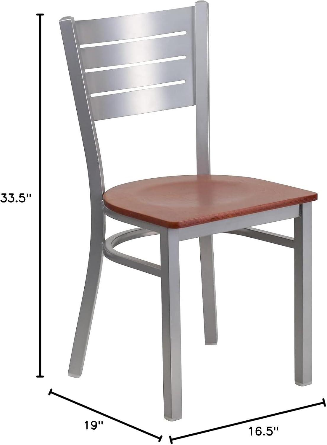 imageFlash Furniture HERCULES Series Silver Slat Back Metal Restaurant Chair Black Vinyl SeatCherry Wood SeatSilver Frame