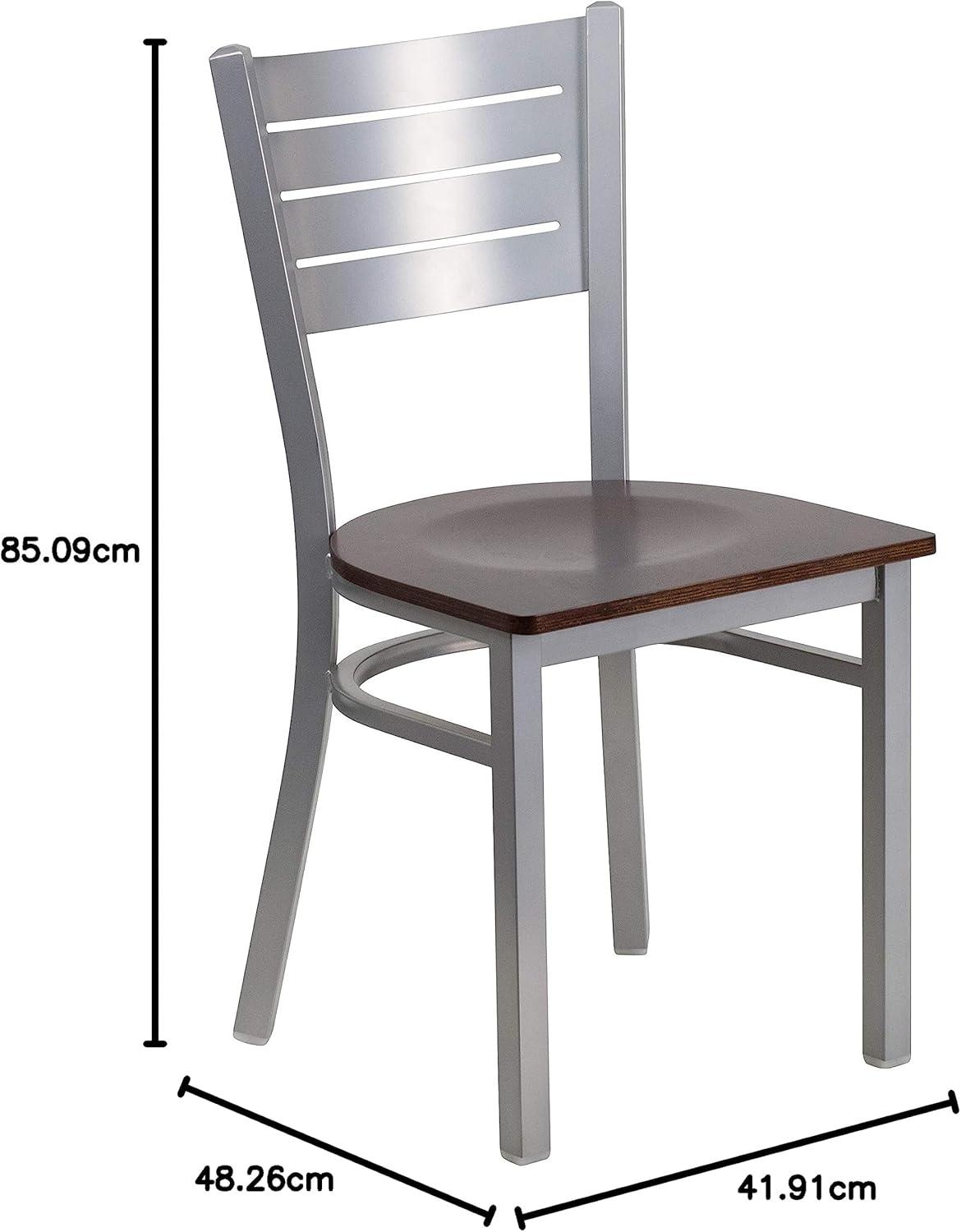 imageFlash Furniture HERCULES Series Silver Slat Back Metal Restaurant Chair Black Vinyl SeatWalnut Wood SeatSilver Frame