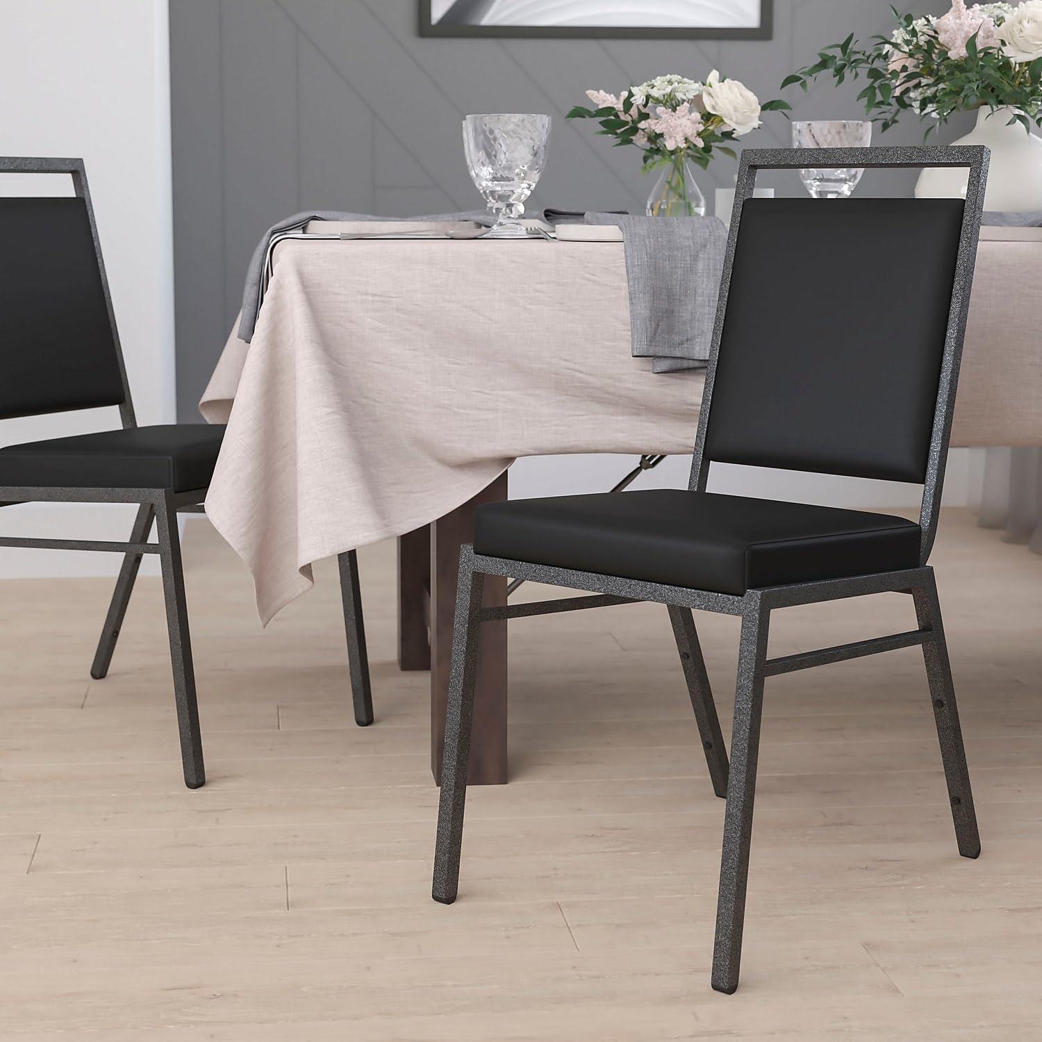 imageFlash Furniture HERCULES Series Square Back Stacking Banquet Chair in Dark Gray Fabric with Silvervein FrameBlack VinylSilver Vein Frame