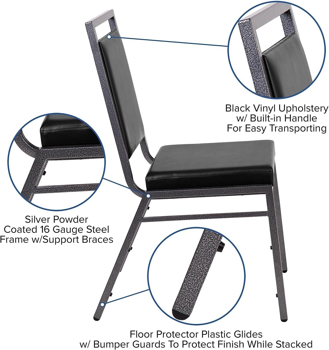 imageFlash Furniture HERCULES Series Square Back Stacking Banquet Chair in Dark Gray Fabric with Silvervein FrameBlack VinylSilver Vein Frame