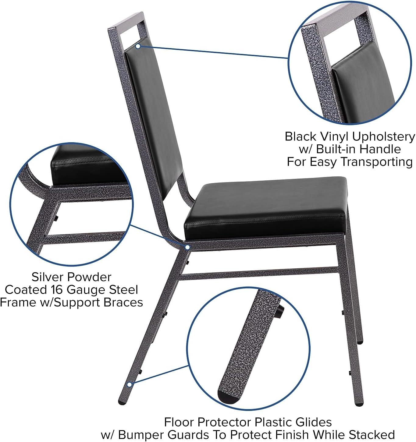 imageFlash Furniture HERCULES Series Square Back Stacking Banquet Chair in Dark Gray Fabric with Silvervein FrameBlack VinylSilver Vein Frame