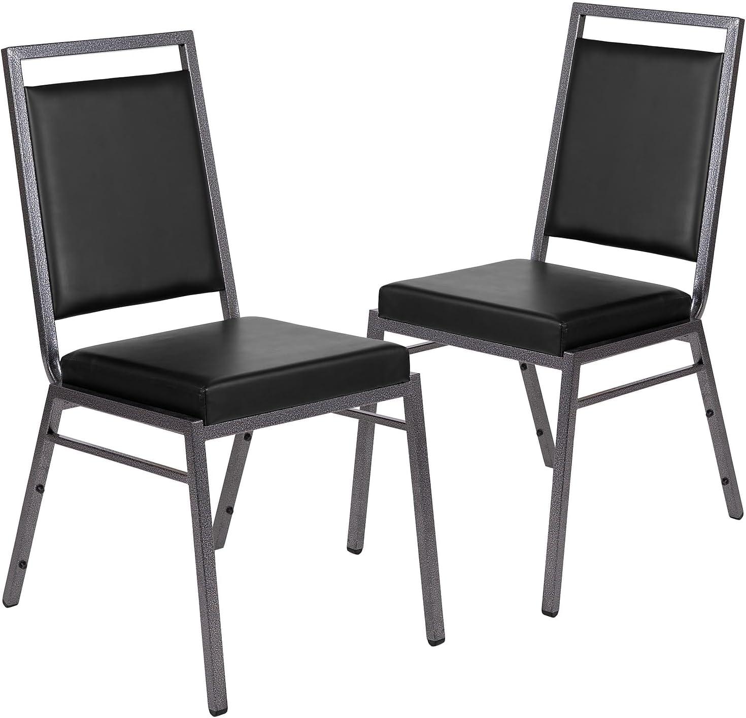 imageFlash Furniture HERCULES Series Square Back Stacking Banquet Chair in Dark Gray Fabric with Silvervein FrameBlack VinylSilver Vein Frame