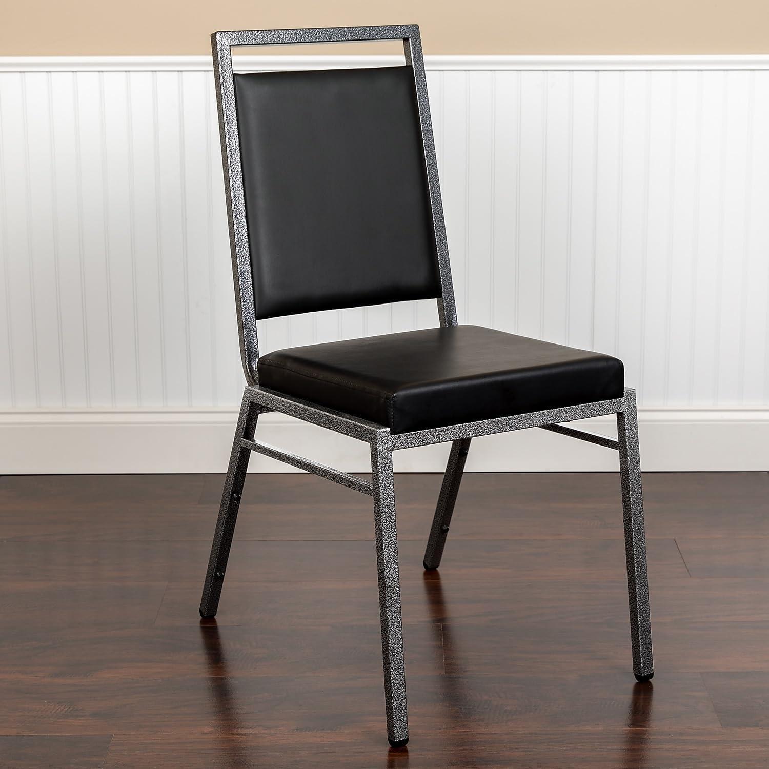 imageFlash Furniture HERCULES Series Square Back Stacking Banquet Chair in Dark Gray Fabric with Silvervein FrameBlack VinylSilver Vein Frame