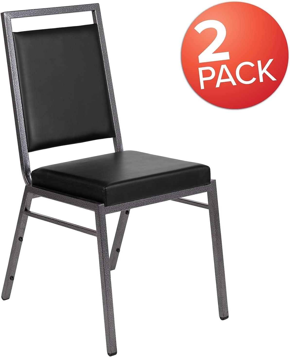 imageFlash Furniture HERCULES Series Square Back Stacking Banquet Chair in Dark Gray Fabric with Silvervein FrameBlack VinylSilver Vein Frame