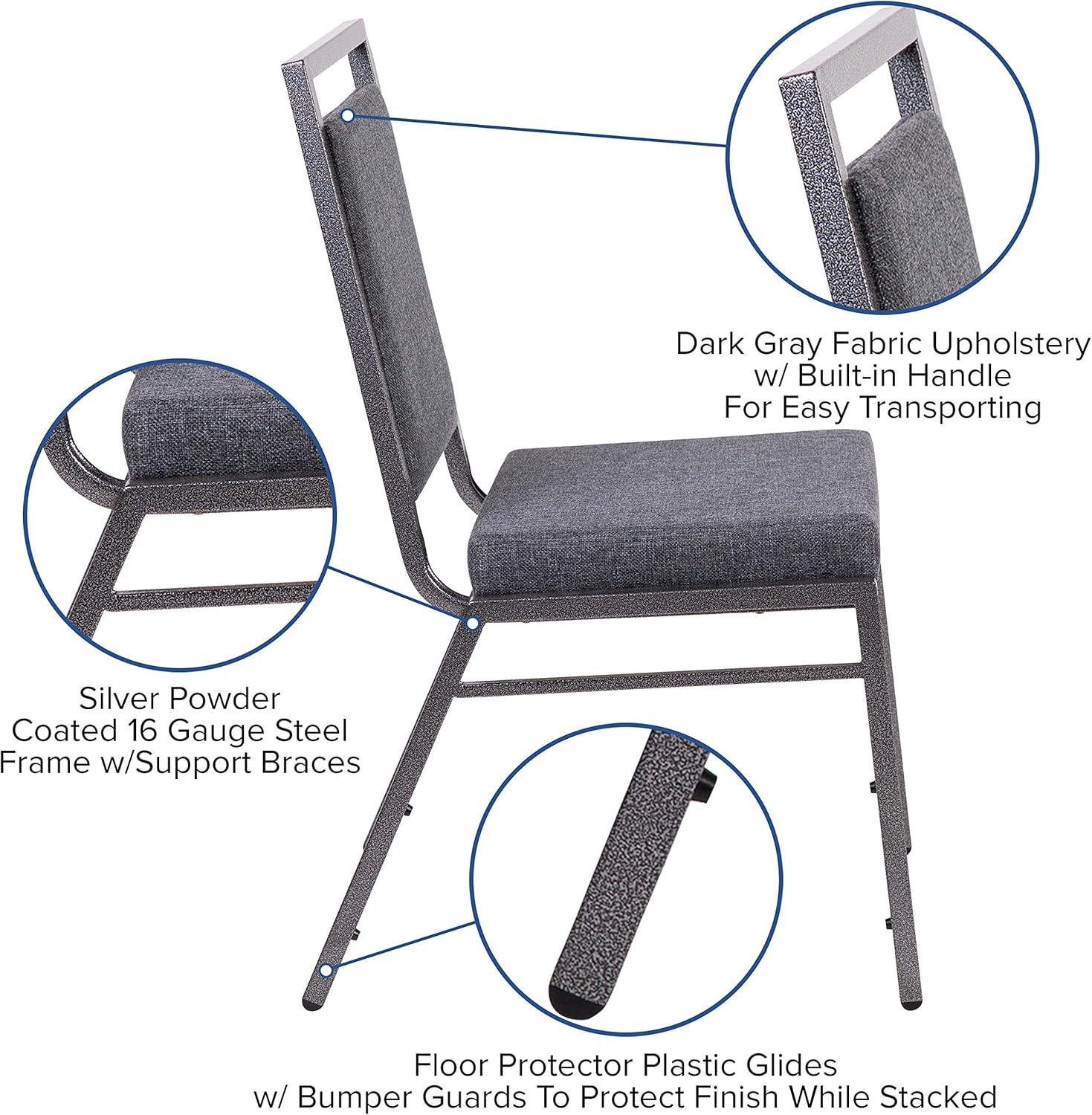 imageFlash Furniture HERCULES Series Square Back Stacking Banquet Chair in Dark Gray Fabric with Silvervein FrameDark Gray FabricSilver Vein Frame