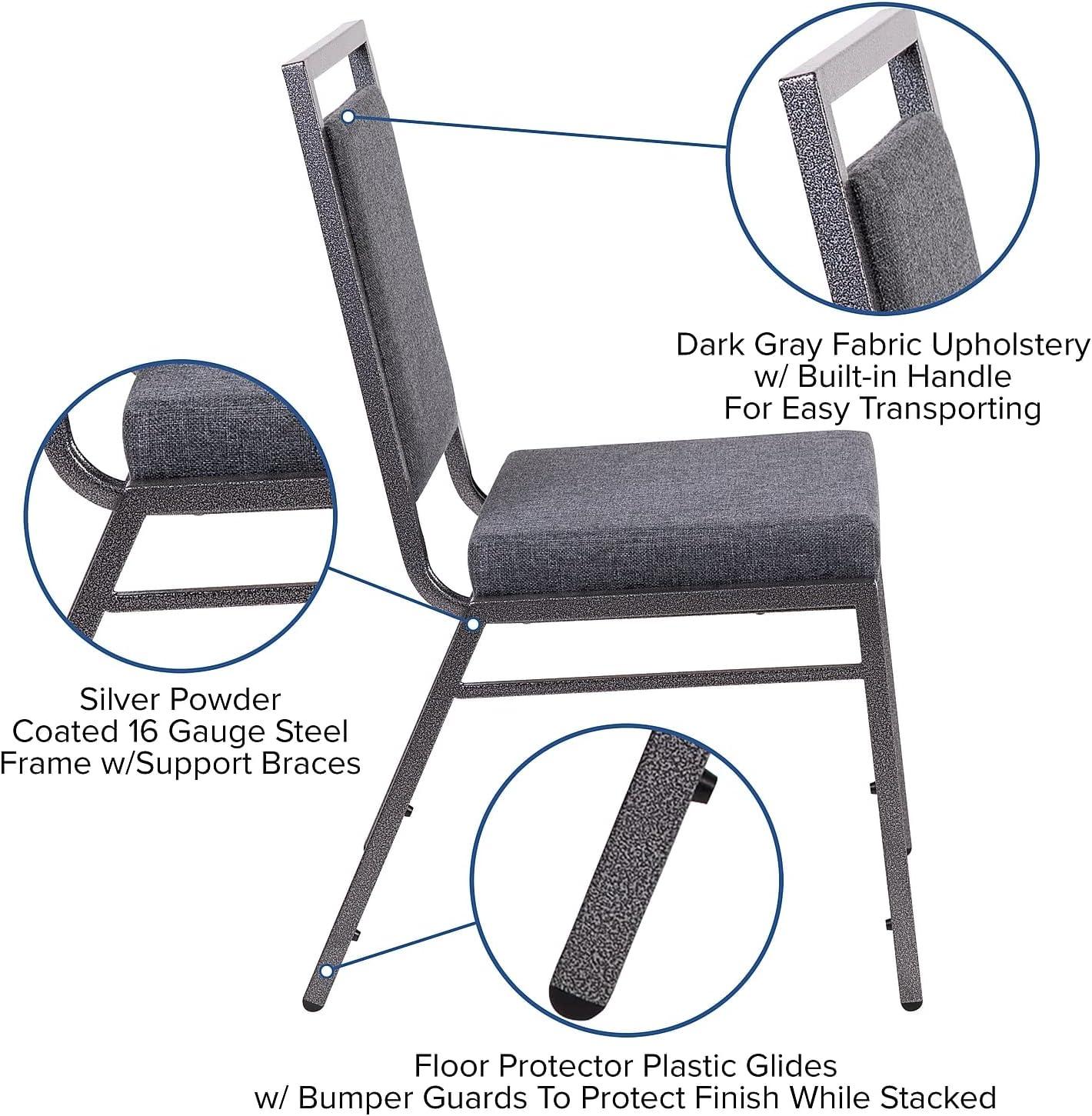 imageFlash Furniture HERCULES Series Square Back Stacking Banquet Chair in Dark Gray Fabric with Silvervein FrameDark Gray FabricSilver Vein Frame