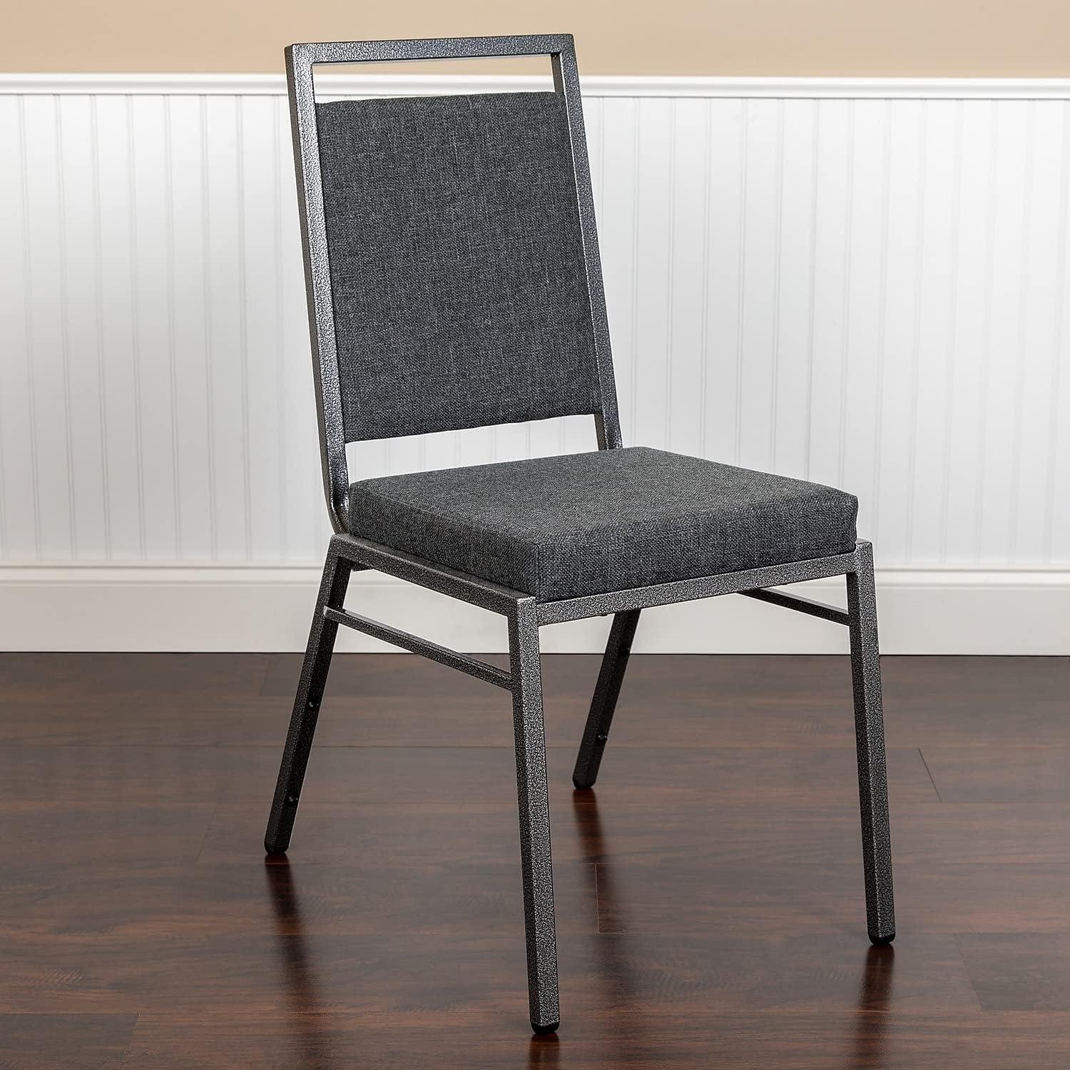 imageFlash Furniture HERCULES Series Square Back Stacking Banquet Chair in Dark Gray Fabric with Silvervein FrameDark Gray FabricSilver Vein Frame