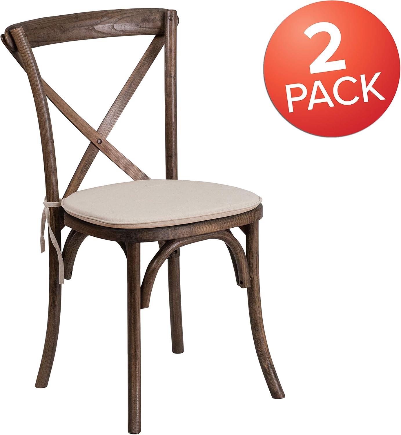 imageFlash Furniture HERCULES Series Stackable Early American Wood Cross Back Chair with CushionEarly American