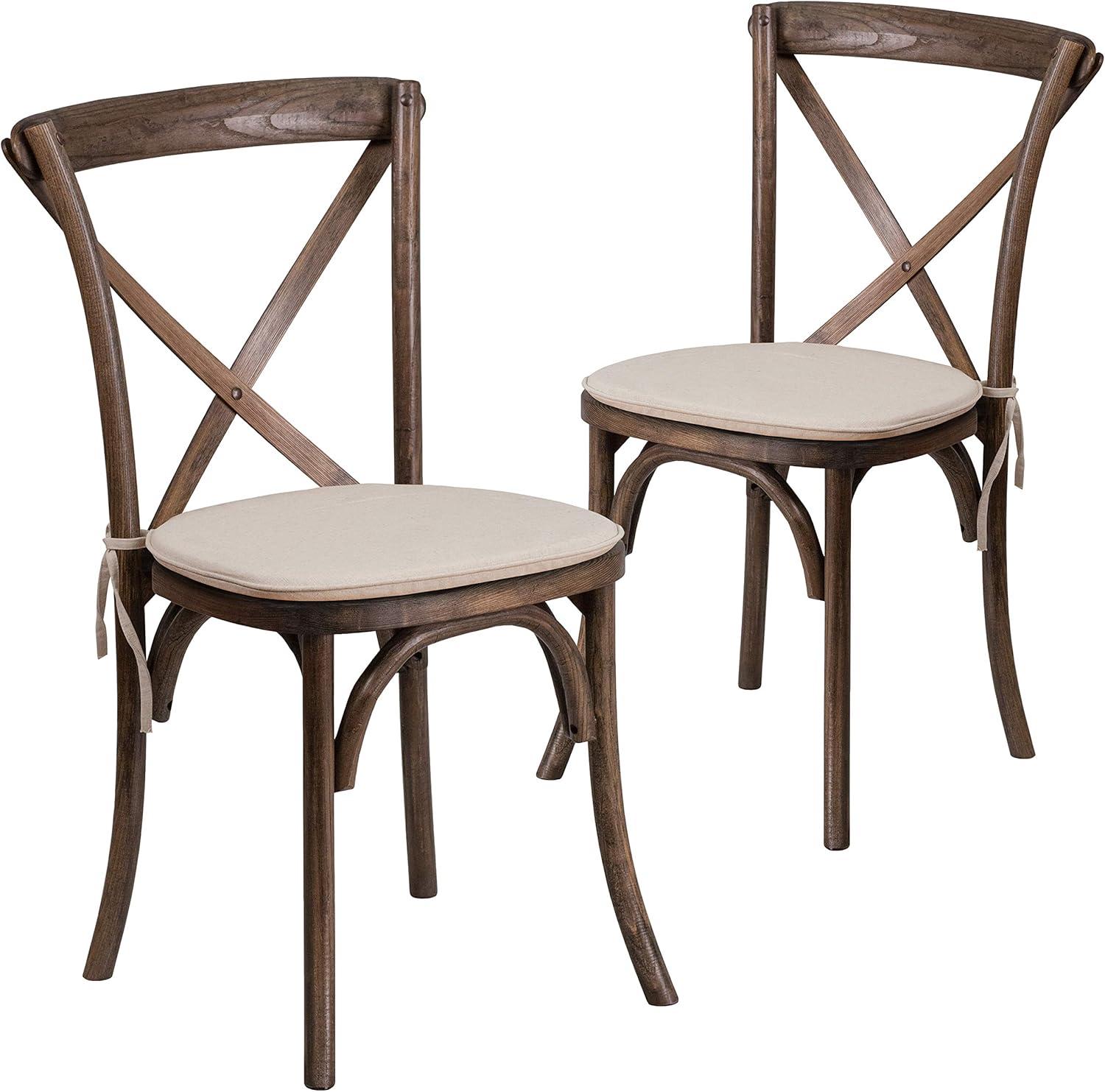 imageFlash Furniture HERCULES Series Stackable Early American Wood Cross Back Chair with CushionEarly American