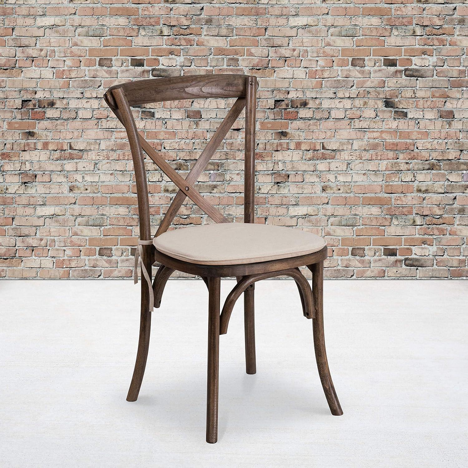 imageFlash Furniture HERCULES Series Stackable Early American Wood Cross Back Chair with CushionEarly American