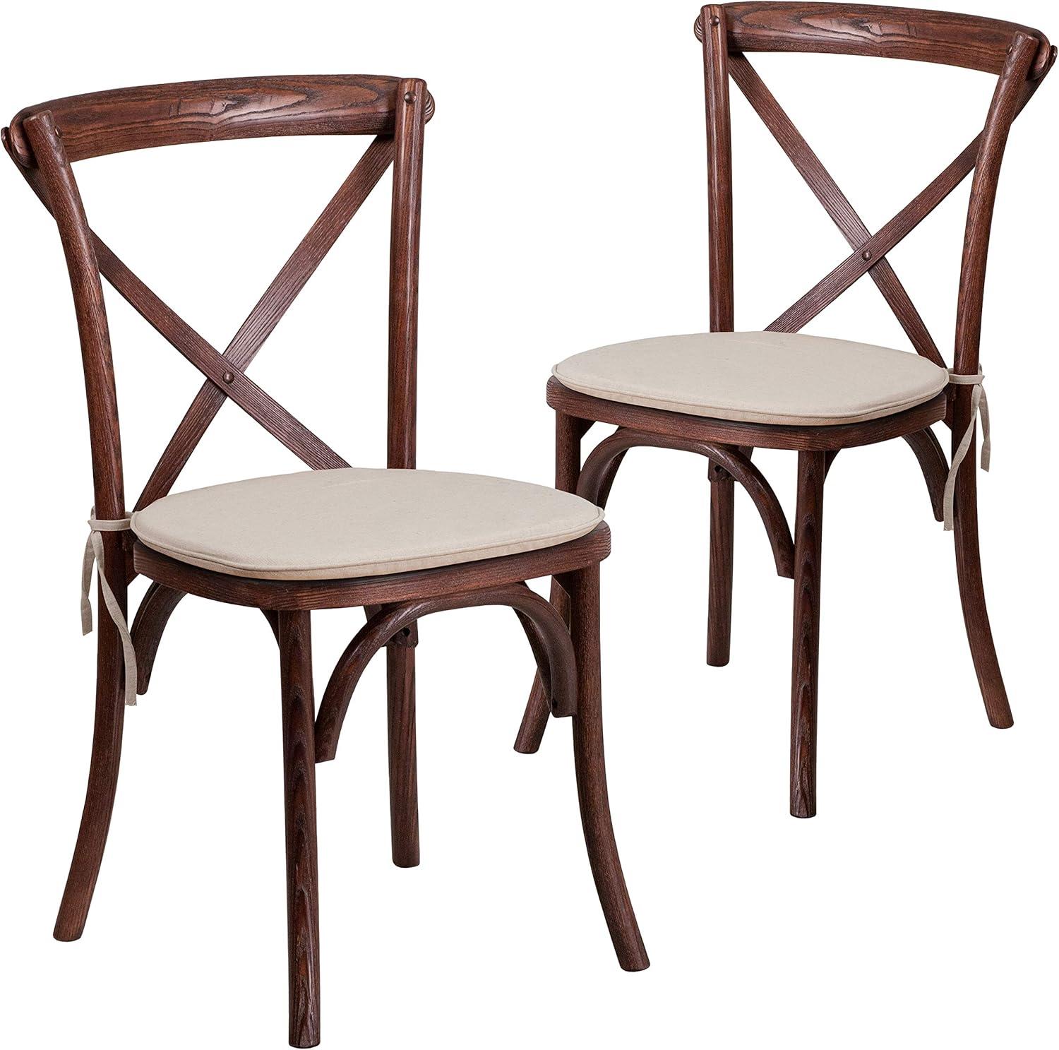 imageFlash Furniture HERCULES Series Stackable Early American Wood Cross Back Chair with CushionMahogany