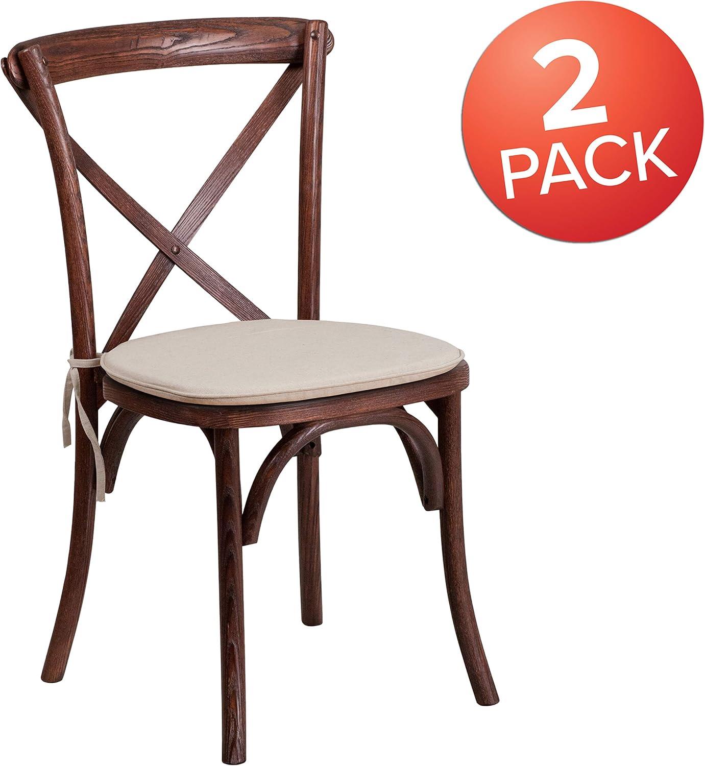 imageFlash Furniture HERCULES Series Stackable Early American Wood Cross Back Chair with CushionMahogany