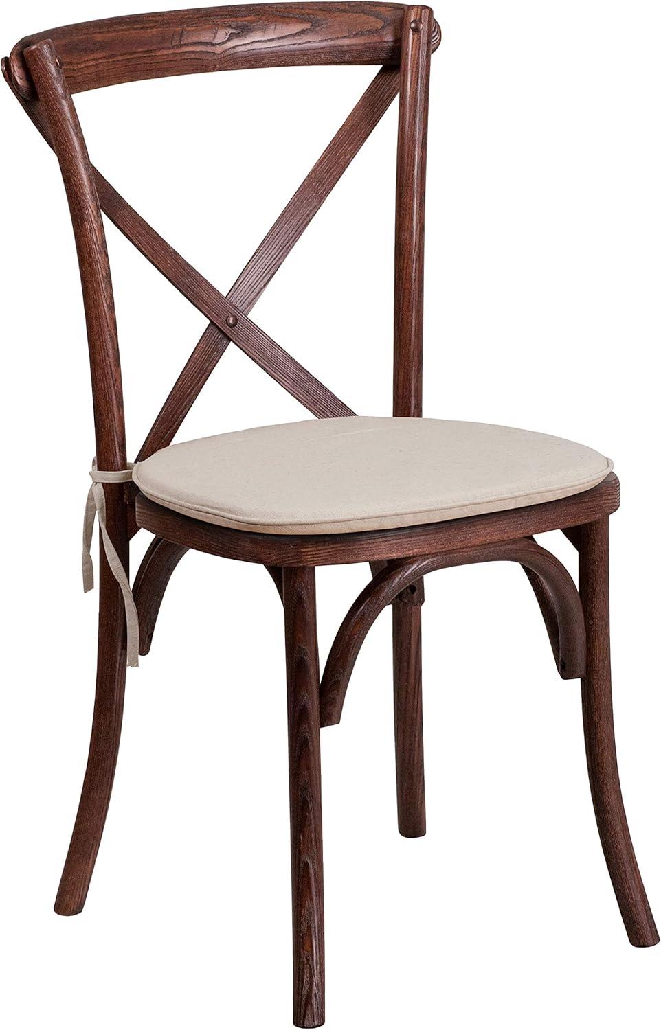 imageFlash Furniture HERCULES Series Stackable Early American Wood Cross Back Chair with CushionMahogany