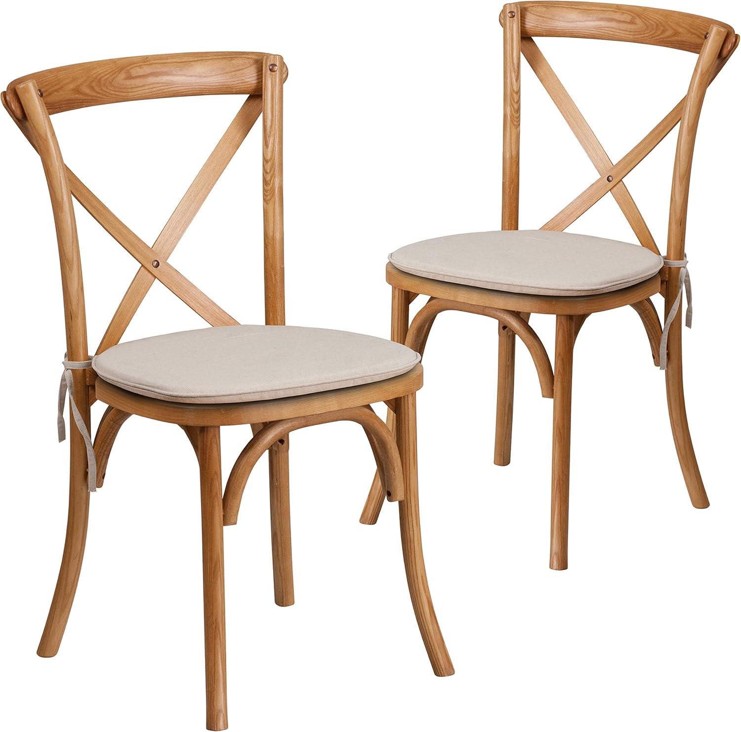 imageFlash Furniture HERCULES Series Stackable Early American Wood Cross Back Chair with CushionOak