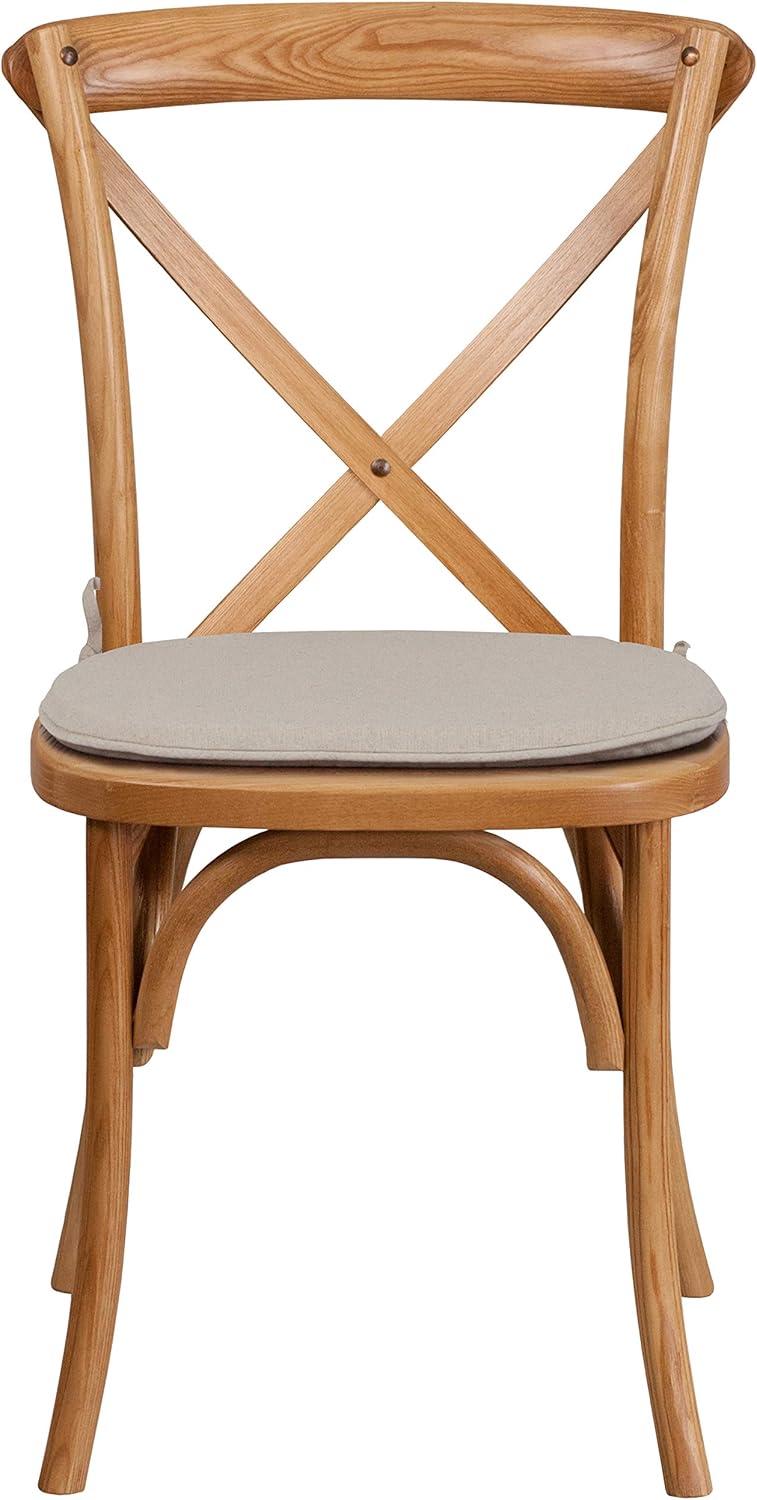 imageFlash Furniture HERCULES Series Stackable Early American Wood Cross Back Chair with CushionOak