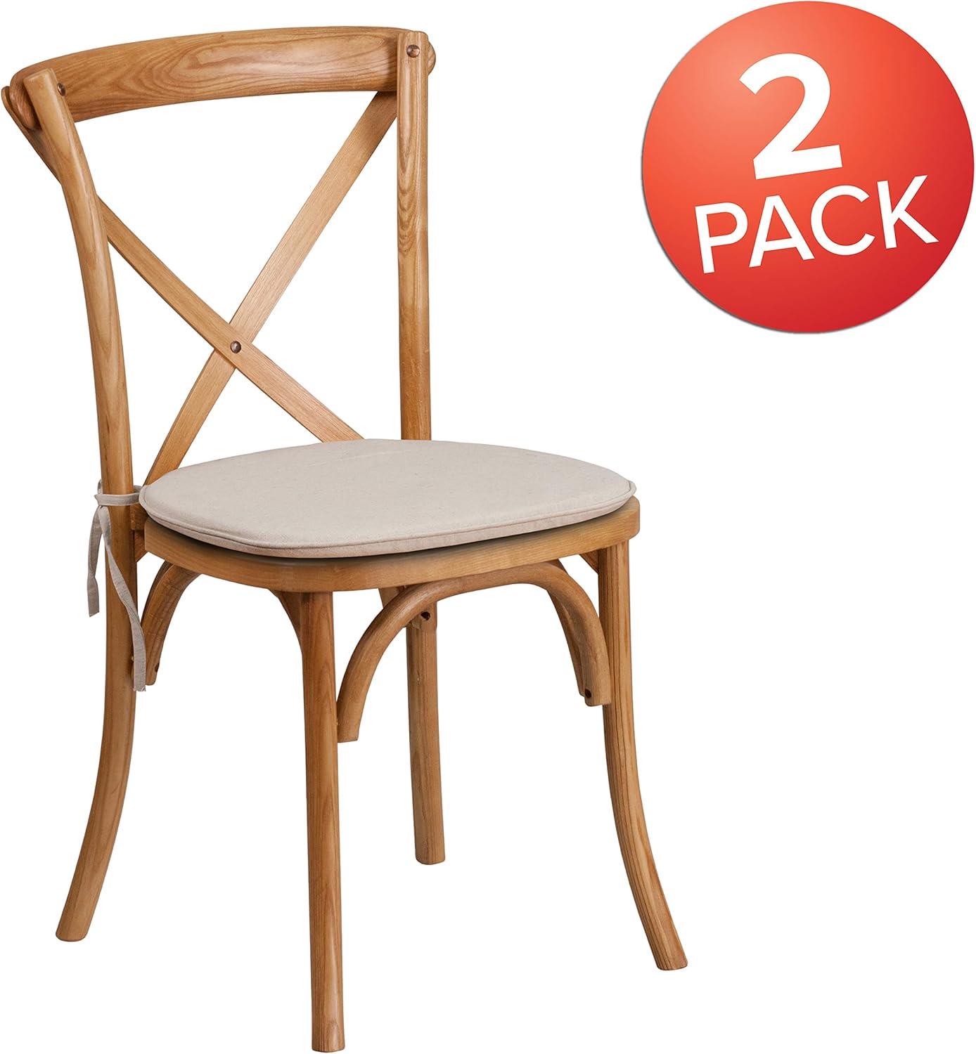 imageFlash Furniture HERCULES Series Stackable Early American Wood Cross Back Chair with CushionOak