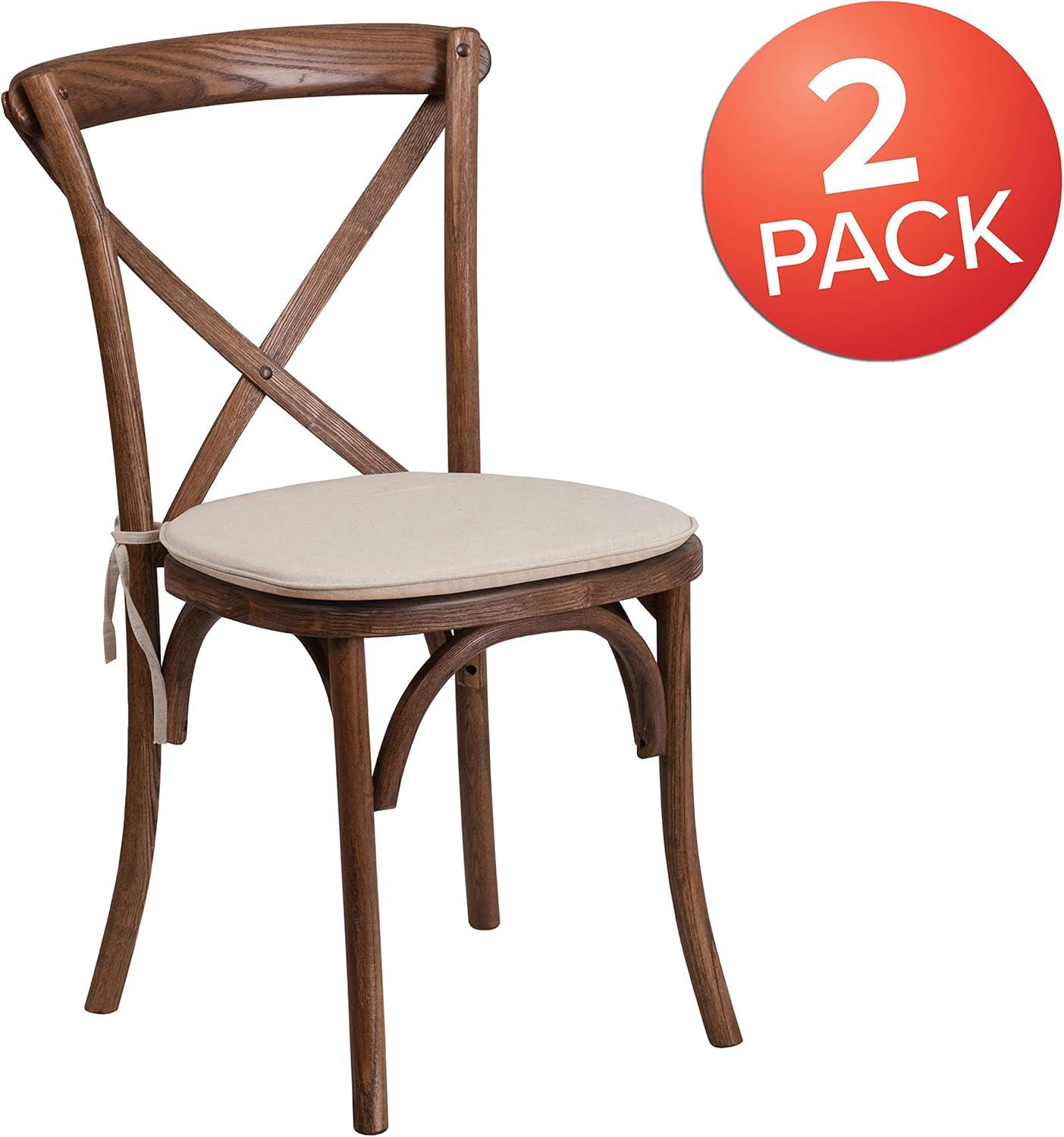 imageFlash Furniture HERCULES Series Stackable Early American Wood Cross Back Chair with CushionPecan