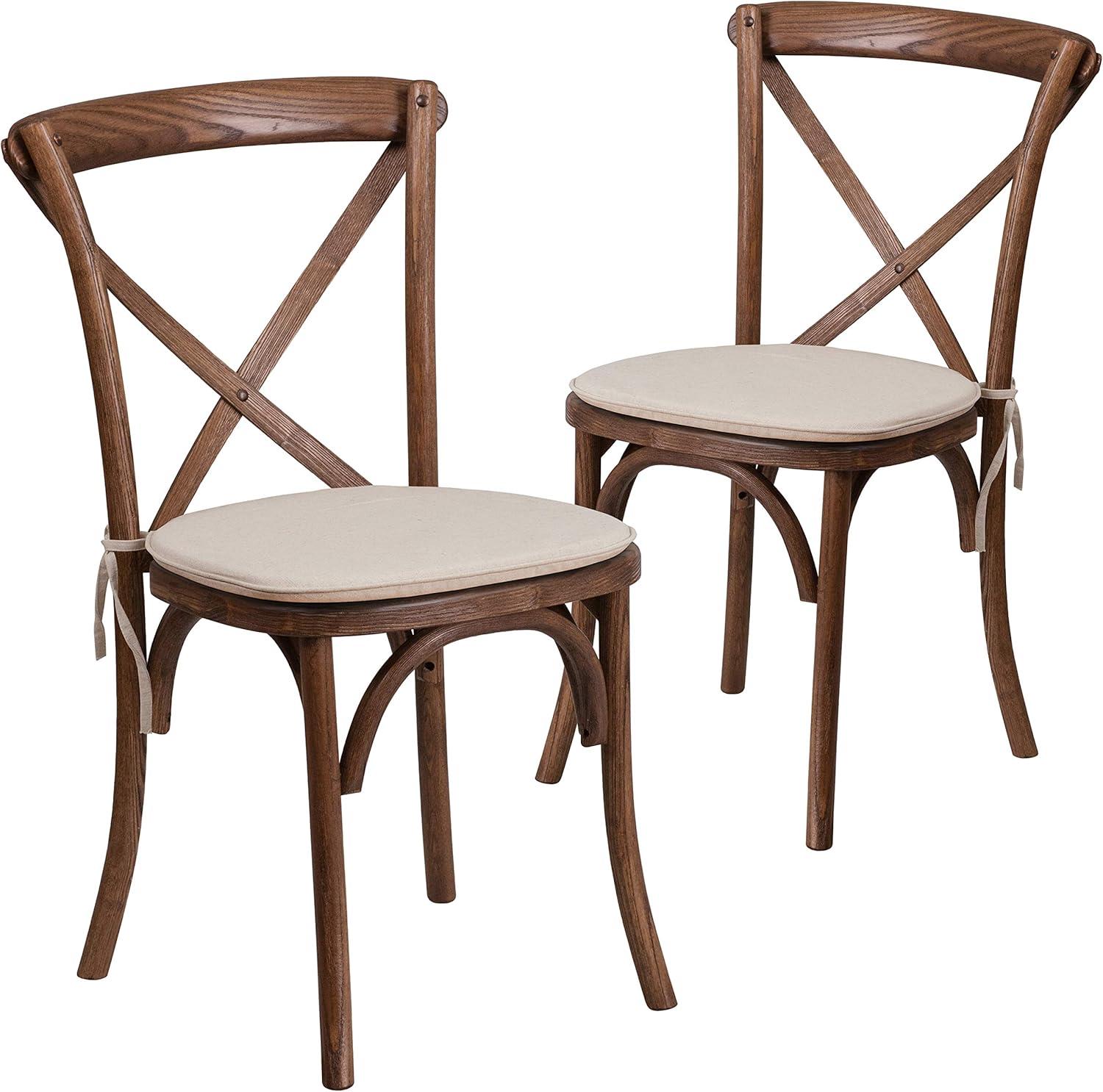imageFlash Furniture HERCULES Series Stackable Early American Wood Cross Back Chair with CushionPecan
