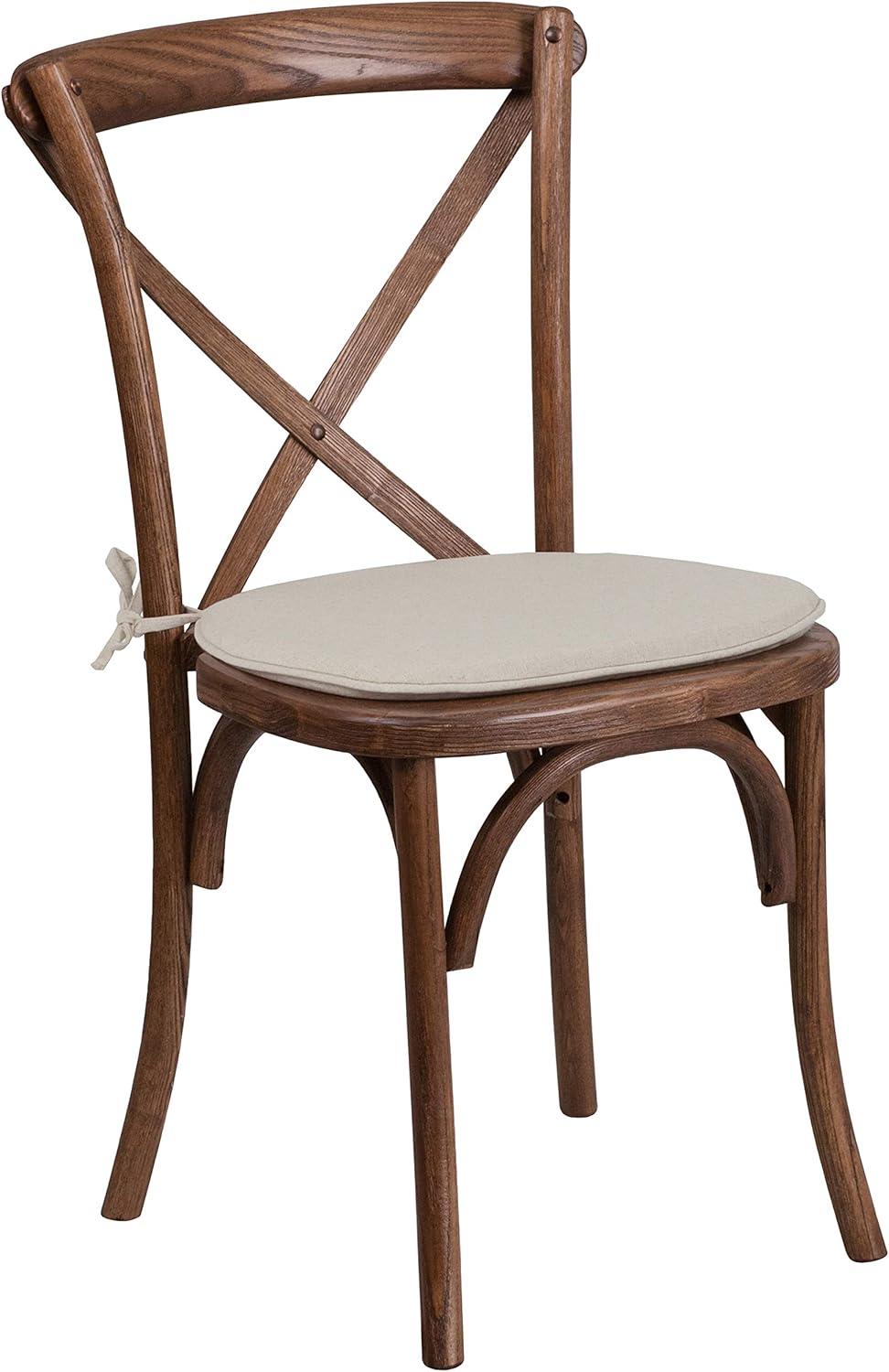 imageFlash Furniture HERCULES Series Stackable Early American Wood Cross Back Chair with CushionPecan