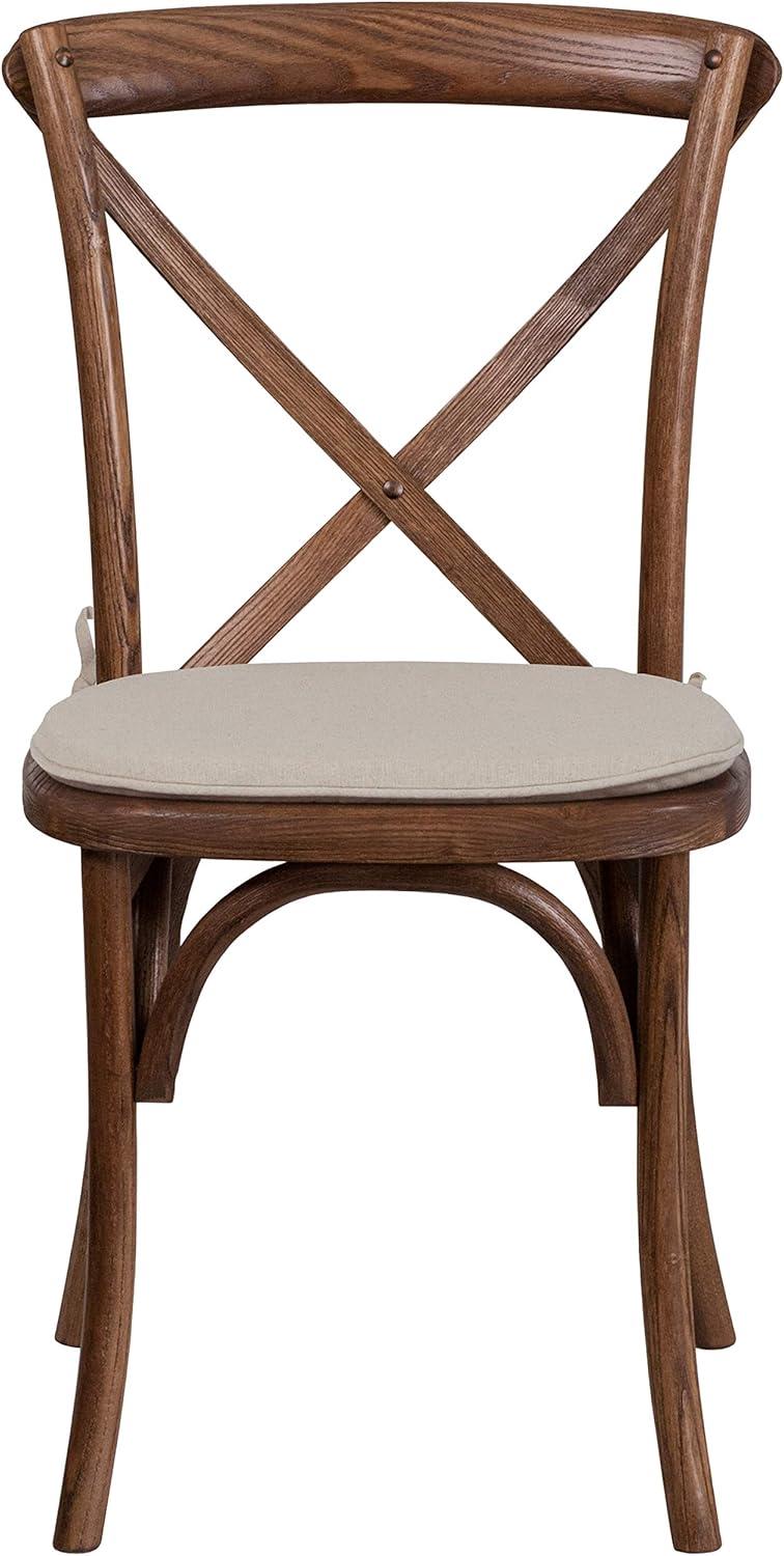 imageFlash Furniture HERCULES Series Stackable Early American Wood Cross Back Chair with CushionPecan