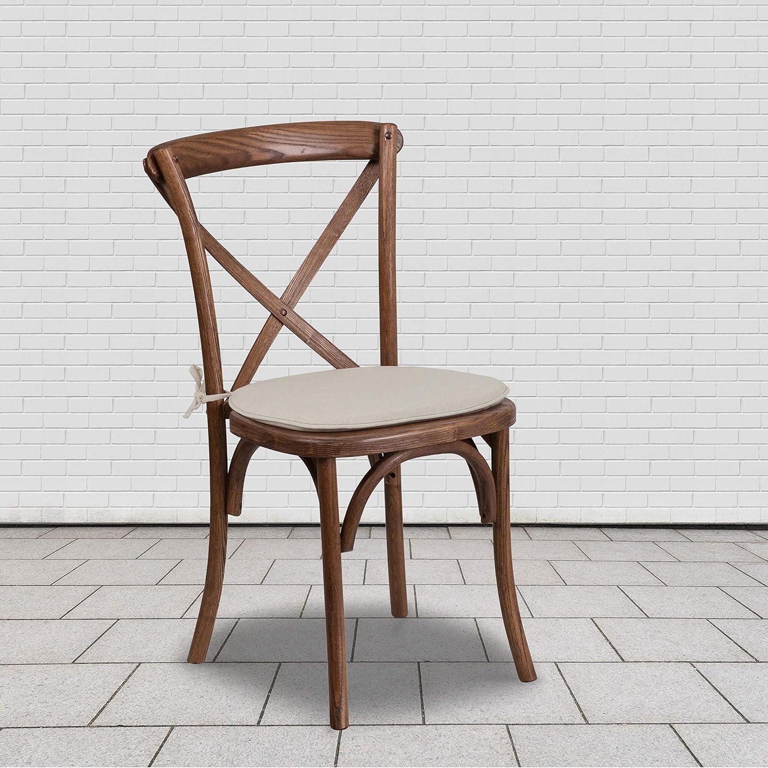 imageFlash Furniture HERCULES Series Stackable Early American Wood Cross Back Chair with CushionPecan