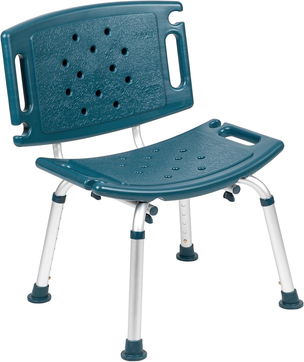 imageFlash Furniture HERCULES Series ToolFree and Quick Assembly 300 Lb Capacity Adjustable Gray Bath ampamp Shower Chair with Extra Large BackNavy