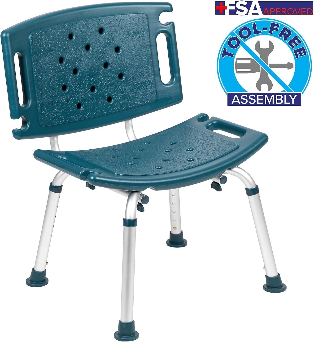 imageFlash Furniture HERCULES Series ToolFree and Quick Assembly 300 Lb Capacity Adjustable Gray Bath ampamp Shower Chair with Extra Large BackNavy