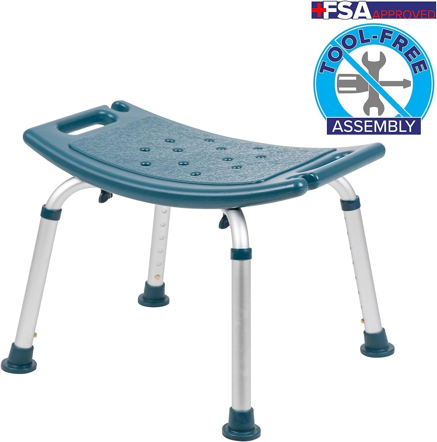 imageFlash Furniture HERCULES Series ToolFree and Quick Assembly 300 Lb Capacity Adjustable Gray Bath ampamp Shower Chair with Extra Large BackNavy