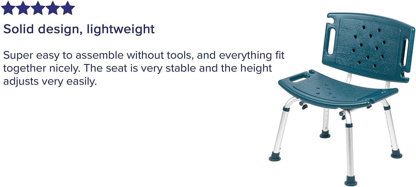 imageFlash Furniture HERCULES Series ToolFree and Quick Assembly 300 Lb Capacity Adjustable Gray Bath ampamp Shower Chair with Extra Large BackNavy