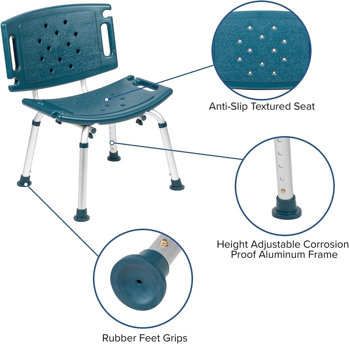 imageFlash Furniture HERCULES Series ToolFree and Quick Assembly 300 Lb Capacity Adjustable Gray Bath ampamp Shower Chair with Extra Large BackNavy