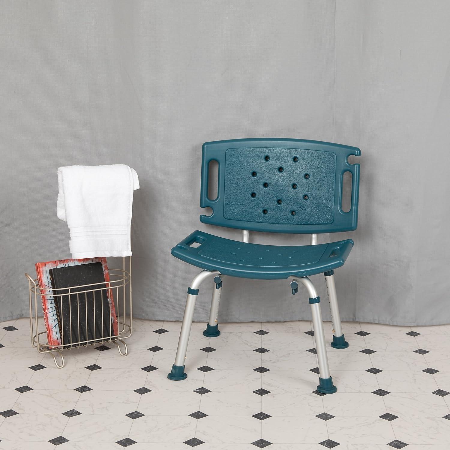 imageFlash Furniture HERCULES Series ToolFree and Quick Assembly 300 Lb Capacity Adjustable Gray Bath ampamp Shower Chair with Extra Large BackNavy