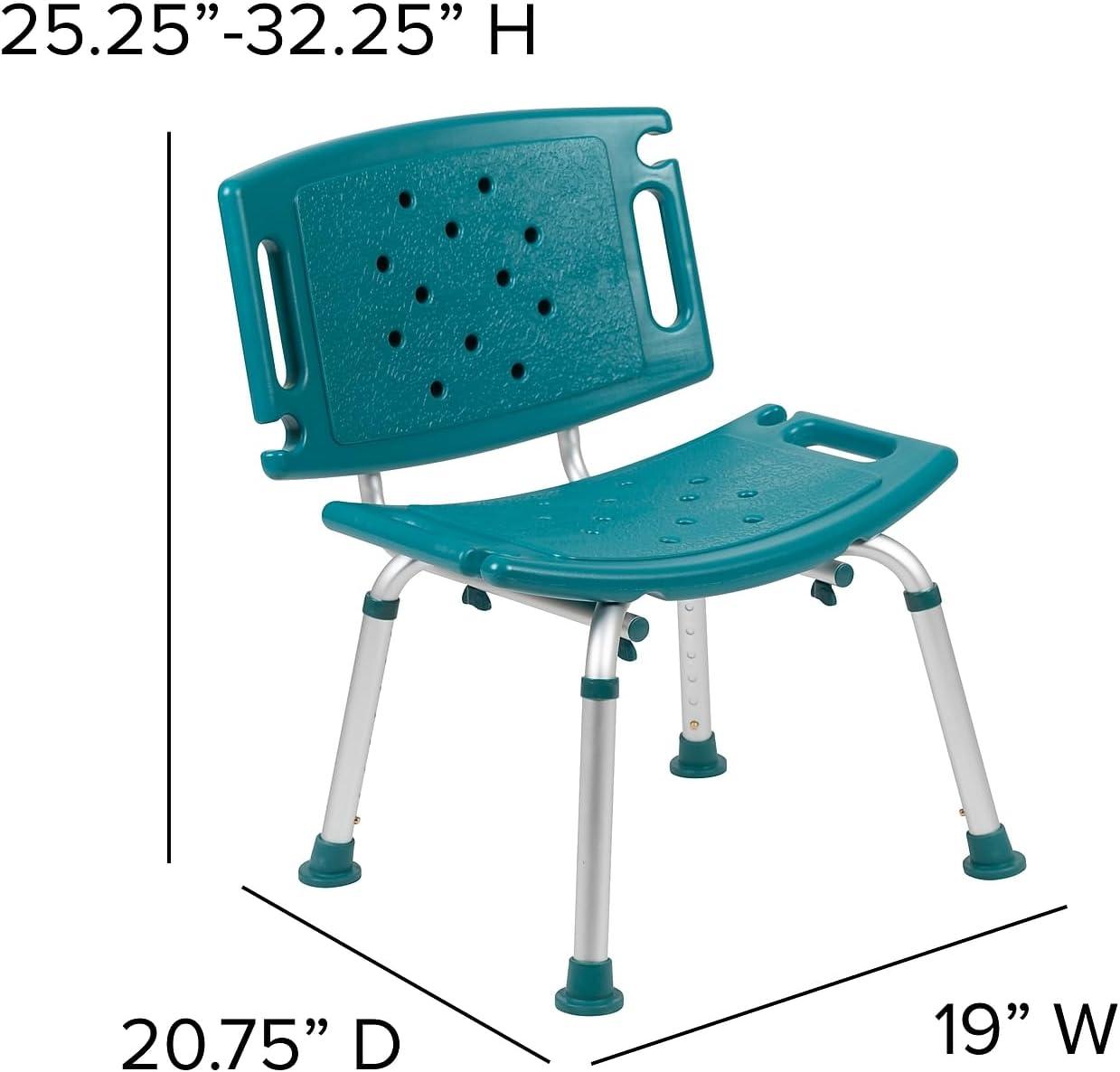 imageFlash Furniture HERCULES Series ToolFree and Quick Assembly 300 Lb Capacity Adjustable Gray Bath ampamp Shower Chair with Extra Large BackTeal