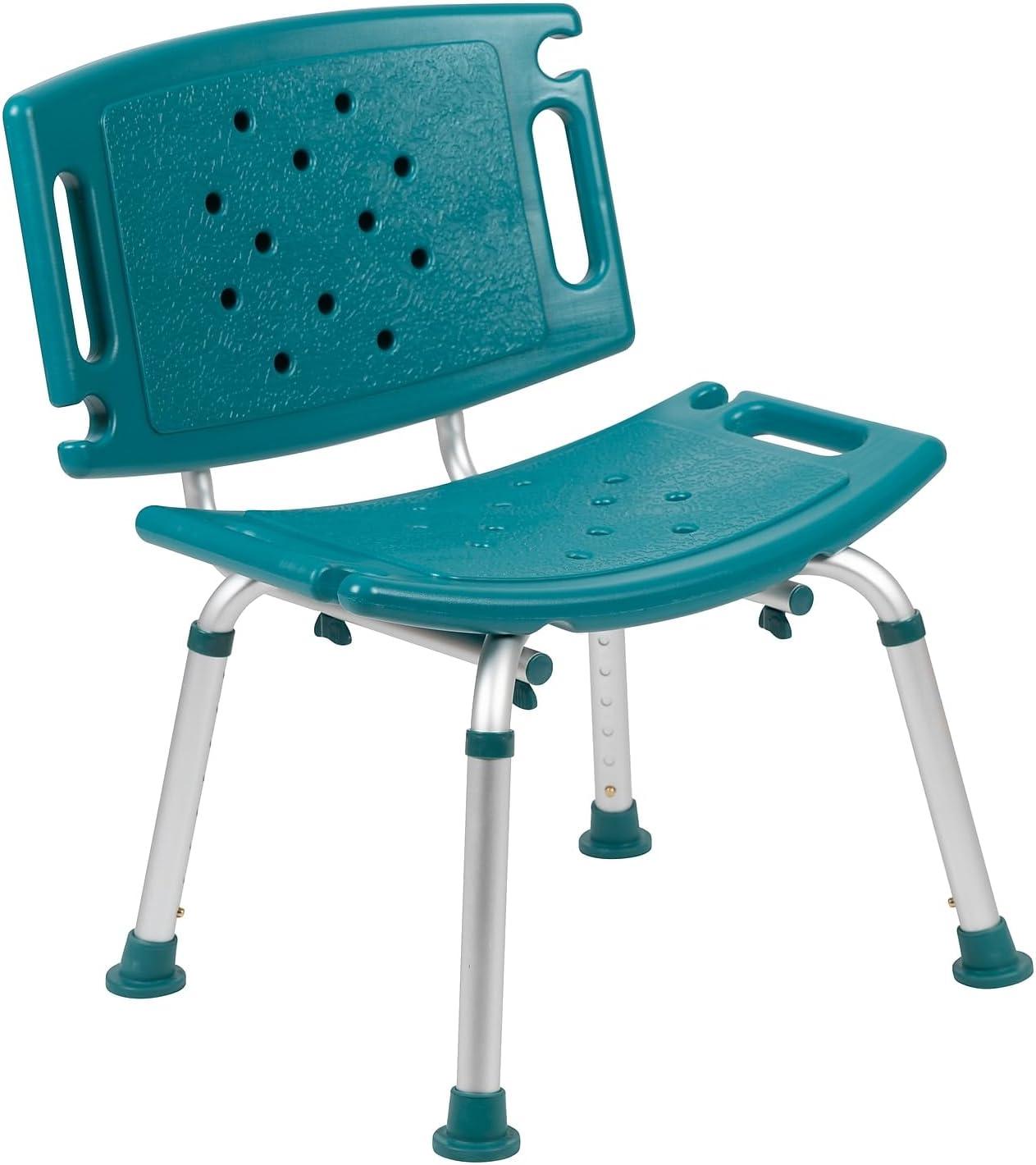 imageFlash Furniture HERCULES Series ToolFree and Quick Assembly 300 Lb Capacity Adjustable Gray Bath ampamp Shower Chair with Extra Large BackTeal