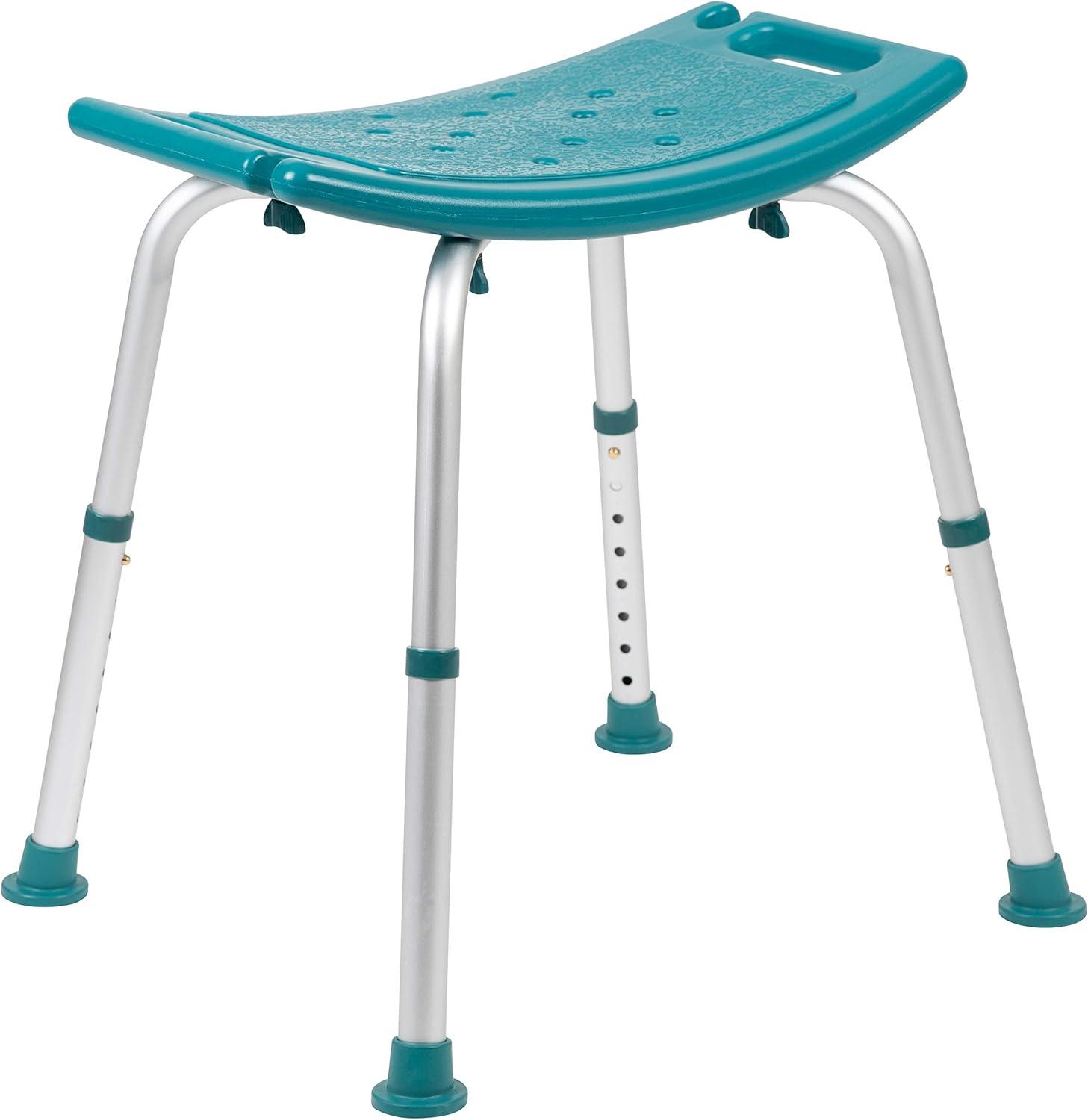 imageFlash Furniture HERCULES Series ToolFree and Quick Assembly 300 Lb Capacity Adjustable Gray Bath ampamp Shower Chair with Extra Large BackTeal