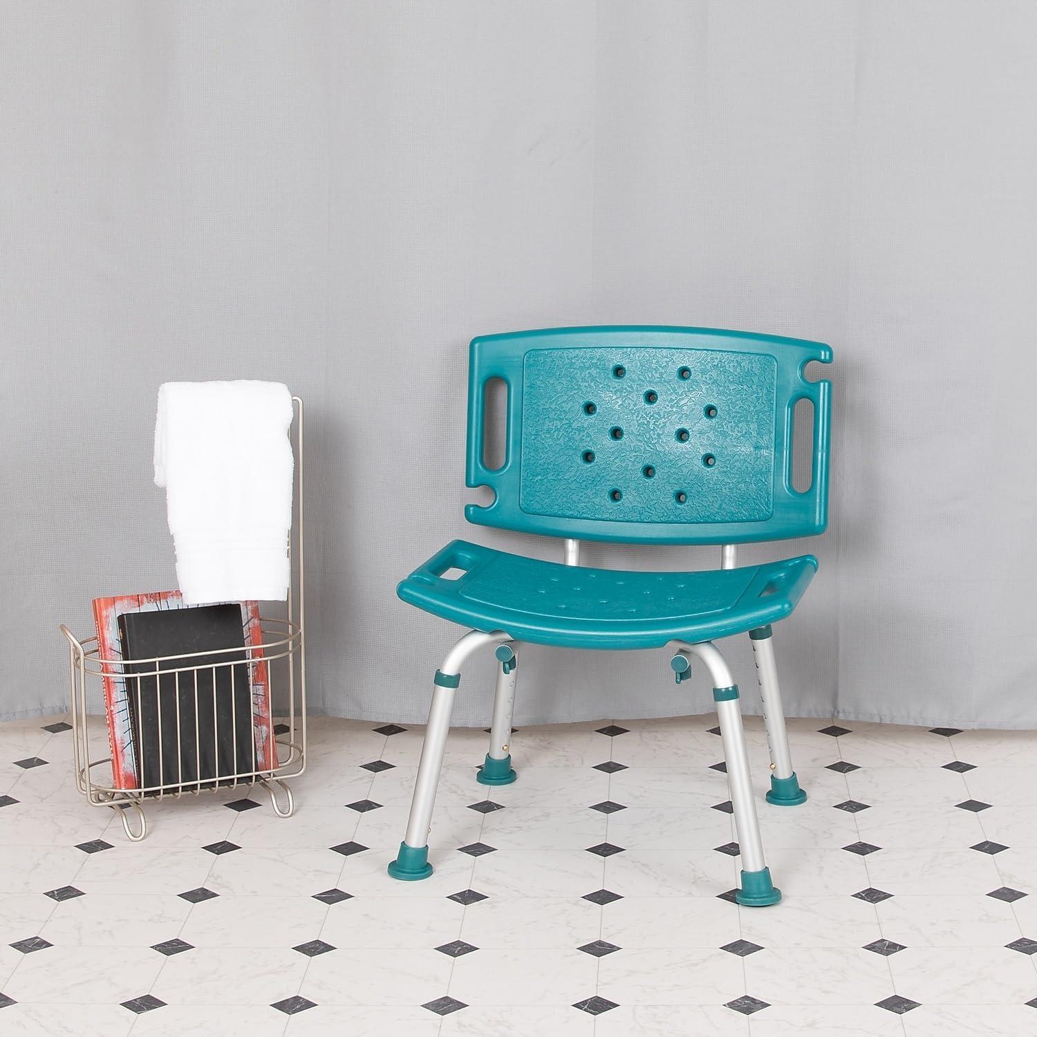 imageFlash Furniture HERCULES Series ToolFree and Quick Assembly 300 Lb Capacity Adjustable Gray Bath ampamp Shower Chair with Extra Large BackTeal
